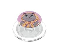 Cute Gray Cat Floral Babushka Bow Daisy Cottagecore Lavender PopSockets PopGrip for MagSafe