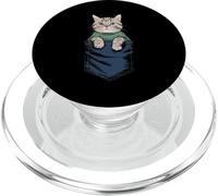 Cute Gray Cat Peeking Out of Pocket Illusion PopSockets PopGrip for MagSafe
