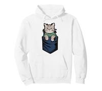 Cute Gray Cat Peeking Out of Pocket Illusion Pullover Hoodie