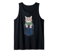 Cute Gray Cat Peeking Out of Pocket Illusion Tank Top