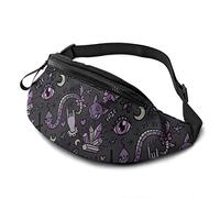 Cute Gray Purple Black Magic Goth Spooky Waist Pack Adjustable Straps Pocket with Headphone Jack for Men&Women, One Size