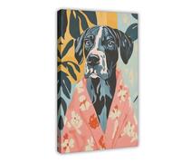 Cute Great Dane Puppy Art Print Floral Bathrobe Canvas Poster Wall Art Decor Print Picture Paintings for Living Room Bedroom Decoration 12x18inch(30x45cm)