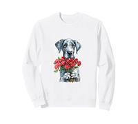 Cute Great Dane Puppy Holding Red Roses Watercolor Art Sweatshirt