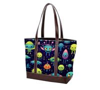 Cute Green Alien-100 Tote Bags Durable Leather Canvas Purses and Handbags for Women Top Handle Shoulder Satchel Hobo Bags, Multicolor 05, 33.8x12x31cm/13.3x4.7x12.2 in