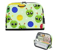 Cute Green Alien Faces Planet Storage Pencil Bags Pencil Case Zipper Pencils Pouch Teen Girls Pen Pouch Boy Special Organizer Back to School Supplies