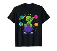 Cute Green Alien Kids Space Planets Galaxy Adventure T-Shirt
