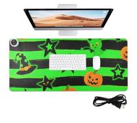 Cute Green Devil for Halloween PU Heated Large Mouse Pad 31.5 x 13 in Hand Warmer Desk Writing Pad for Computer Desk Gaming,Study