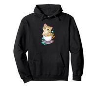 Cute Green Eyed Kitten In Teacup With Blue Bubbles Pullover Hoodie