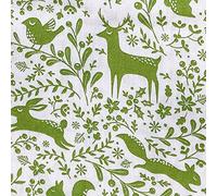 Cute Green Forest Animals Fabric - Rabbit Squirrel Fox Deer Print on White - Polycotton Fabric Material Metre