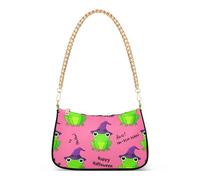 Cute Green Frogs Eyes Wizard Pink Tote Handbag Womens Floral Shoulder Purses Hobo Evening Purse Zipper Closure Chain Strap
