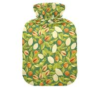 Cute Green Leafs Nuts Hot Waterbottle with Soft Cover, 2L Hot Compress Bag for Hot and Cold Therapies