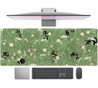Cute Green Leaves Pink Flowers Mouse Pad Desk Pad Kawaii Anime Cat Desktop Protector Decor Desk Mat, XL Large Gaming Mousepad for Girl Women Laptop Computer Keyboard and Mouse Mat 31.5x11.8 in