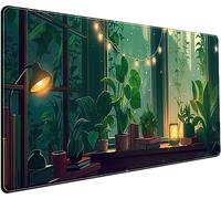 Cute Green Lofi Desk Mat Plants Mouse Pad Anime Forest Aesthetic Nature Desk Pad, XXL Large Gaming Extended Mousepad for PC Laptop Keyboard Mouse Mat Women Office Decor Girl Playmat 31.5x15.75 in