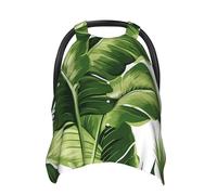 Cute Green Palm Leaves Baby Car Seat Canopy Cover, Multi Use Breathable Nursing Breastfeeding Covers for Mom Soft Stroller Sun Shade Newborn Shower Gift