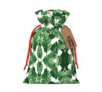 Cute Green Palm Leaves Drawstring Gift Bags Small Item Treats Wrapping Storage Bags Christmas Birthday Party Holiday