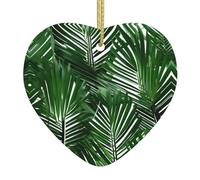 Cute Green Palm Leaves Print Christmas Ceramic Heart-Shaped Ornaments Are An Ideal Choice For Holiday Decorations.