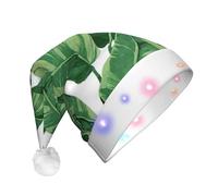 Cute Green Palm Leaves Print Santa Hat With Led Lights, Funny Christmas Hats For Adults For New Year Holiday Party Supplies