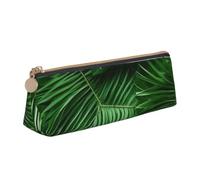 Cute Green Palm Leaves Print Triangular Pencil Case Large-Capacity Stationery Organizer Commute Supplies Pouch
