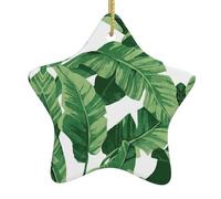 Cute green palm leaves Printed Ceramic Christmas Tree Ornament – Star Shaped Holiday Decoration, Xmas Hanging Keepsake