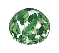 Cute Green Palm Leaves Reusable Luxury Shower Cap For Women, Double Layer Protective Elastic For Ladies Salon Spa
