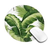 Cute Green Palm Leaves Round Mouse Pad 8 Inch, Comfort Gaming Mousepad, Stitched Edge Non-Slip Rubber Base, Waterproof Computer Mousemat Washable Laptop Mousepads for Home Office