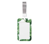 Cute Green Palm Leaves Vertical Id Card Badge Holder with Neck Strap, Printed Waterproof Name Card Holder for Work Office Nurse School