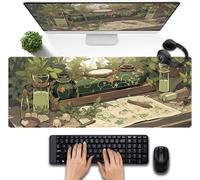 Cute Green Plants Desk Mat Anime Sage Mouse Pad Gaming Desk Pad XL, Kawaii Aesthetic Laptop Computer Keyboard and Mouse Mat, Desktop Decor Accessories Mousepad for Girl Women Office 31.5"x11.8"
