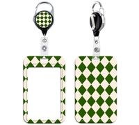 Cute Green Retractable Badge Reel with ID Holder Aesthetic School Teachers ID Badge Holder Cool Work Heavy Duty Retractable Reel Clip for ID Badge Keys for Women Men Teens Boys Girls Nurse Kids(Plaid)