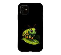 Cute Green Striped Caterpillar on Leaf Case for iPhone 11