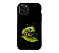 Cute Green Striped Caterpillar on Leaf Case for iPhone 11 Pro