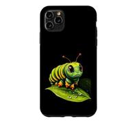 Cute Green Striped Caterpillar on Leaf Case for iPhone 11 Pro Max