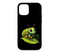 Cute Green Striped Caterpillar on Leaf Case for iPhone 12/12 Pro