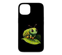 Cute Green Striped Caterpillar on Leaf Case for iPhone 13