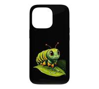 Cute Green Striped Caterpillar on Leaf Case for iPhone 13 Pro