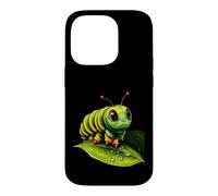 Cute Green Striped Caterpillar on Leaf Case for iPhone 14 Pro