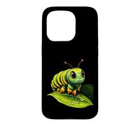 Cute Green Striped Caterpillar on Leaf Case for iPhone 15 Pro