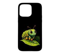 Cute Green Striped Caterpillar on Leaf Case for iPhone 15 Pro Max