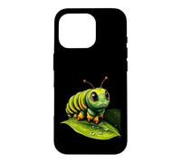 Cute Green Striped Caterpillar on Leaf Case for iPhone 16 Pro