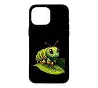 Cute Green Striped Caterpillar on Leaf Case for iPhone 16 Pro Max
