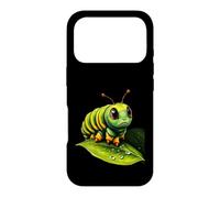 Cute Green Striped Caterpillar on Leaf Case for iPhone 17 Pro