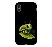 Cute Green Striped Caterpillar on Leaf Case for iPhone X/XS