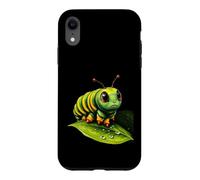 Cute Green Striped Caterpillar on Leaf Case for iPhone XR