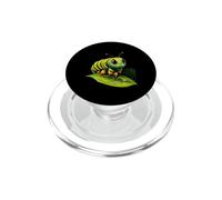 Cute Green Striped Caterpillar on Leaf PopSockets PopGrip for MagSafe
