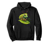 Cute Green Striped Caterpillar on Leaf Pullover Hoodie