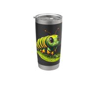 Cute Green Striped Caterpillar on Leaf Stainless Steel Insulated Tumbler