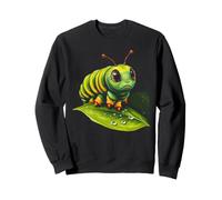 Cute Green Striped Caterpillar on Leaf Sweatshirt