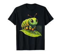 Cute Green Striped Caterpillar on Leaf T-Shirt