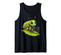 Cute Green Striped Caterpillar on Leaf Tank Top