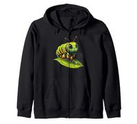 Cute Green Striped Caterpillar on Leaf Zip Hoodie