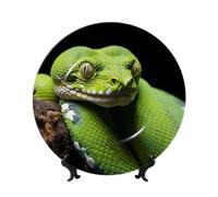 Cute Green Tree Python Ceramic Decorative Plates Bone China Decorative Plate With Display Stand Handmade Ceramic Ornament Personality Porcelain Dinner Plate Crafts For Home Office Wall Decoration 17cm